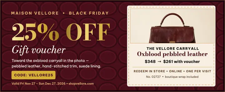 Maison Vellore Black Friday handbag voucher template