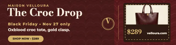 Maison Velloura oxblood croc tote Black Friday billboard template