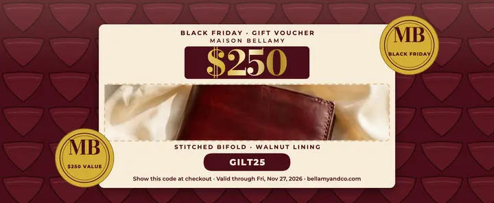 Maison Bellamy leather gift voucher sale: gift voucher sale template