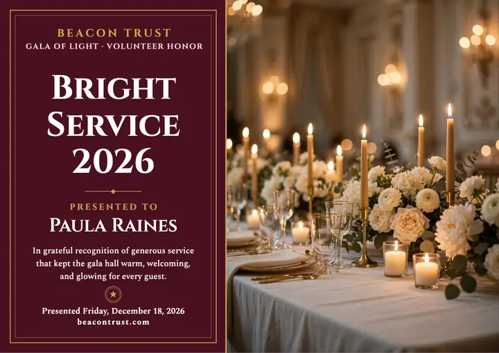 Beacon Trust gala volunteer award certificate template