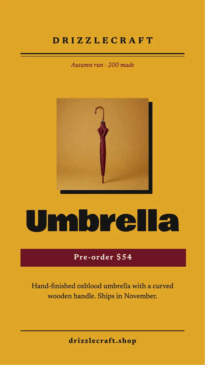 Drizzlecraft oxblood umbrella pre-order story template