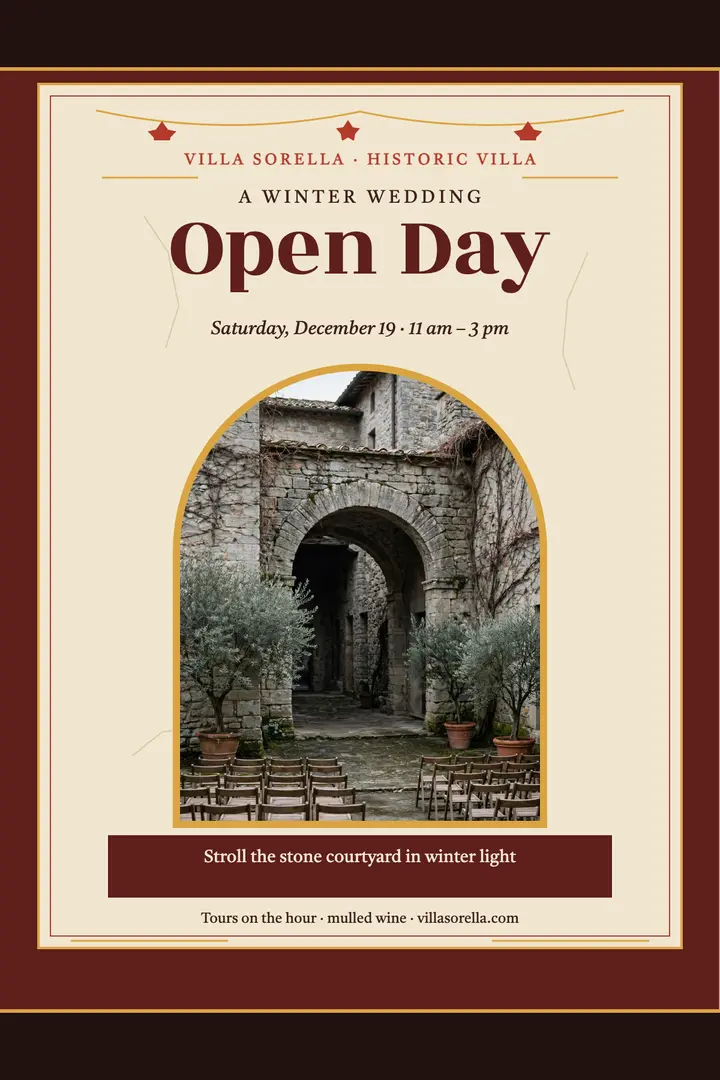 Villa Sorella winter open day poster: wedding open day poster template