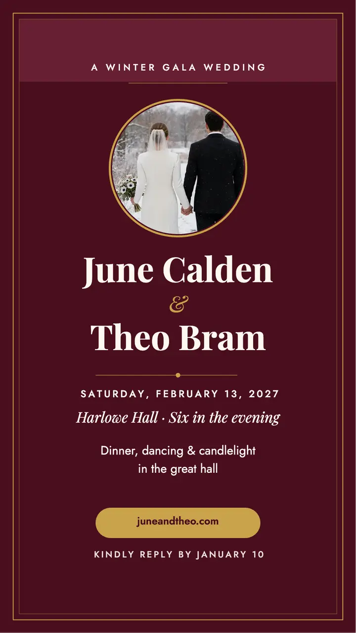 June and Theo winter gala wedding story template