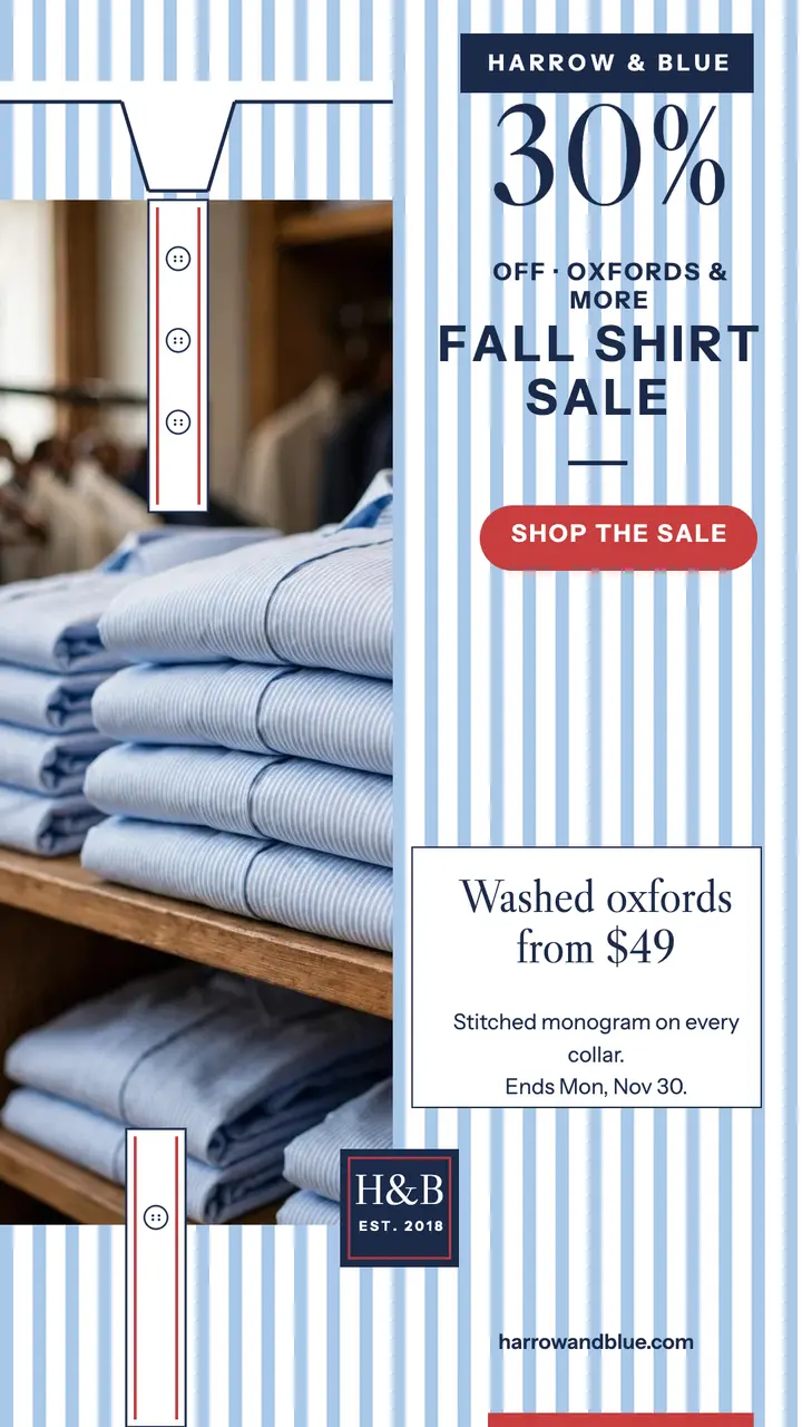 Harrow and Blue oxford sale story template