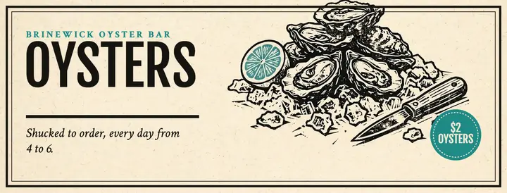 Brinewick Oyster Bar happy hour Facebook cover, linocut print template