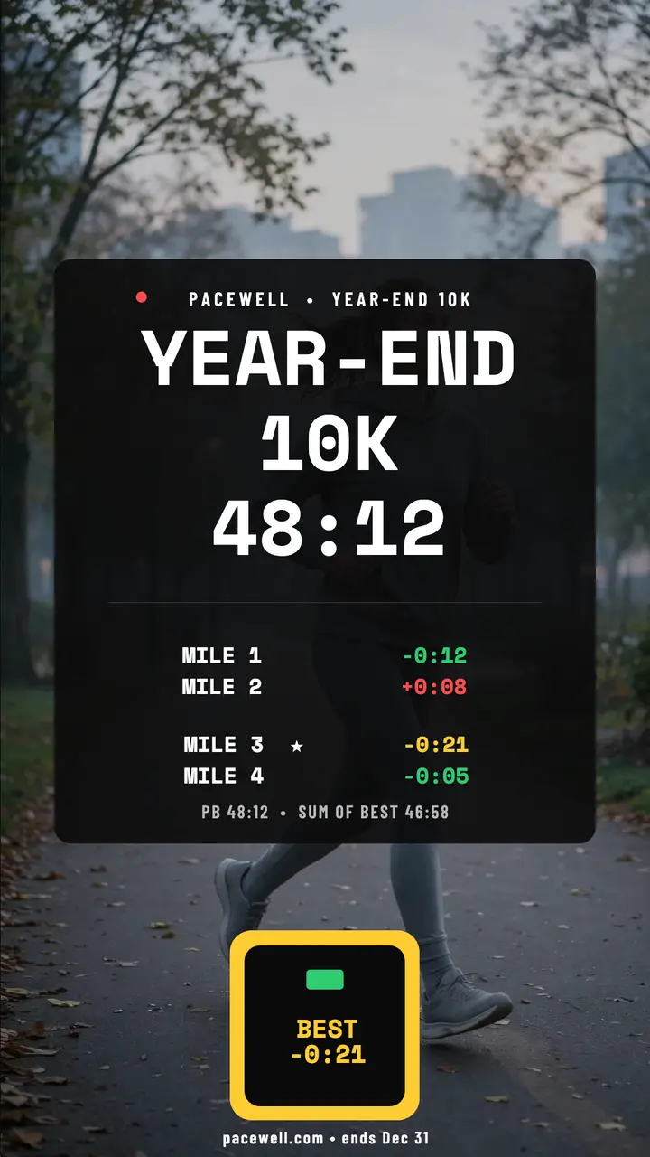 Pacewell Year-End 10K splits recap story template