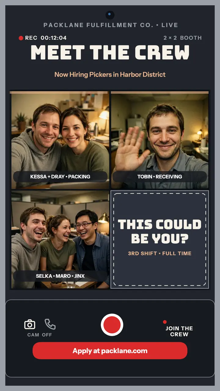 Packlane crew webcam hiring story template