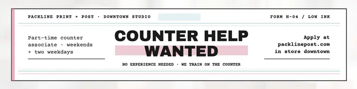 Packline counter help hiring banner template