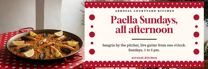 Arrozal Courtyard Kitchen paella Sundays header, feria lunares template