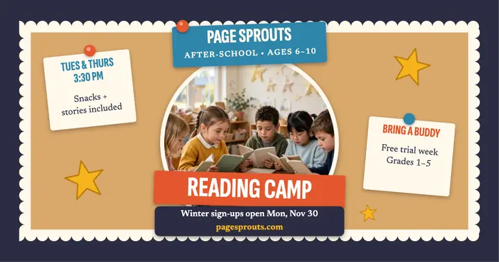 Page Sprouts reading camp bulletin post: reading camp post template