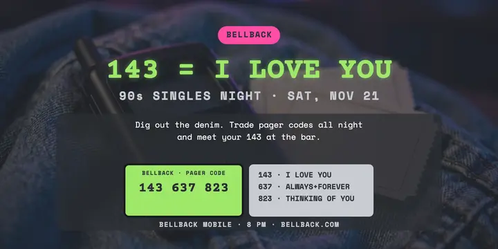 Bellback 90s singles night pager post template