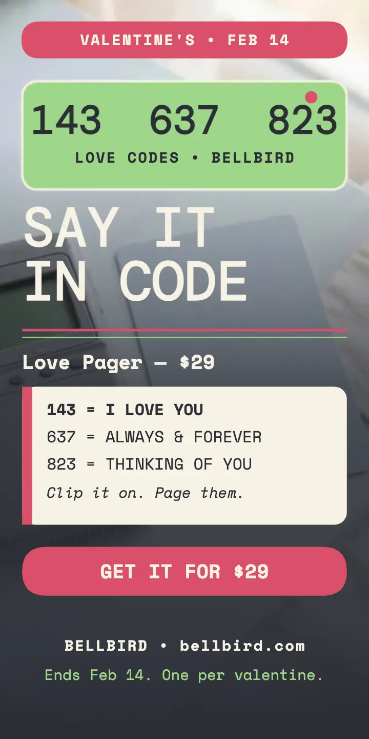 Bellbird Love Pager Valentine half page ad template