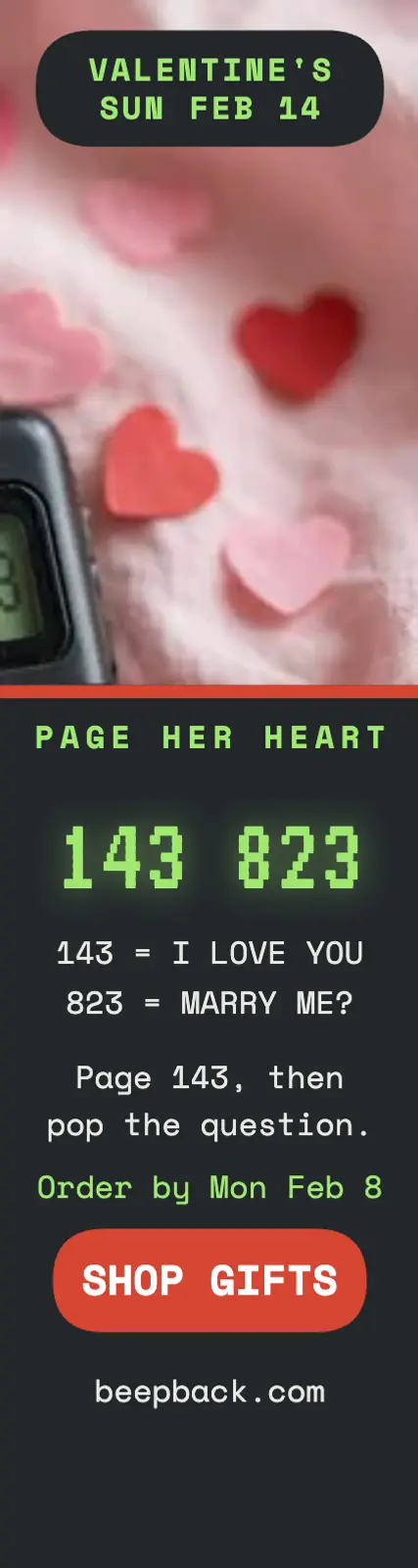 Beepback Valentine pager codes skyscraper: valentine beeper ad template