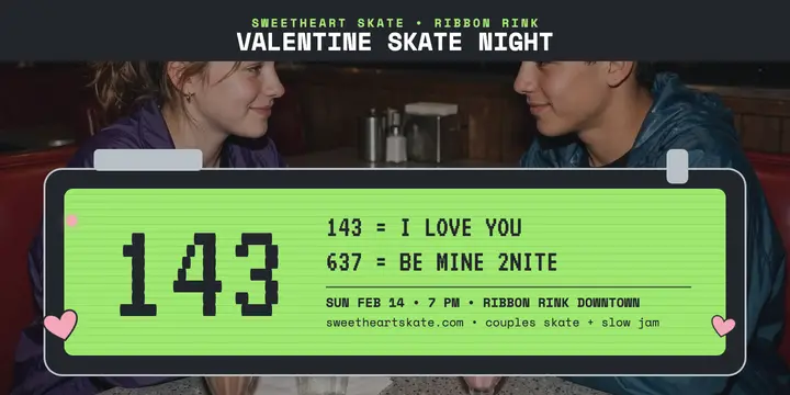 Sweetheart Skate beeper codes invite: valentine skate invite template