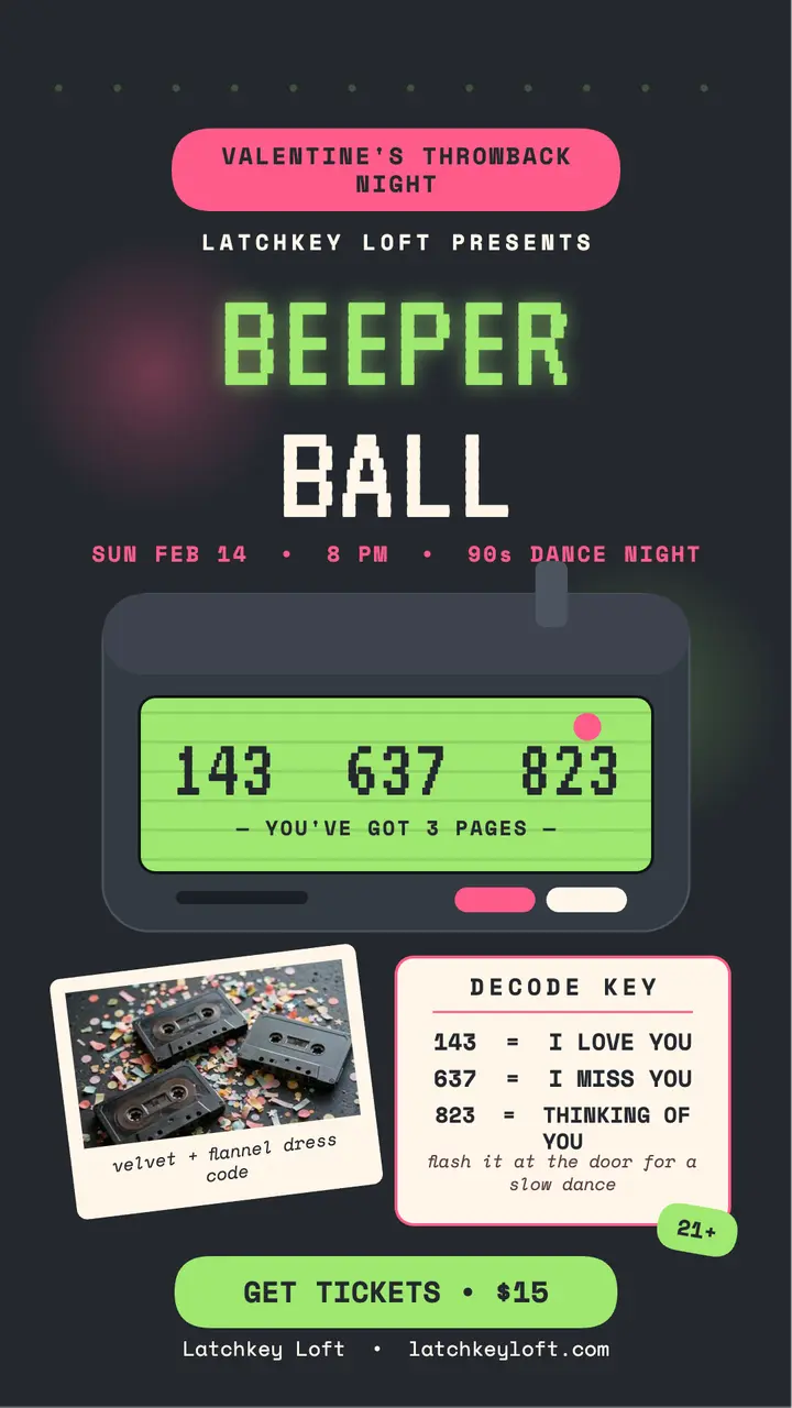 Beeper Ball 90s Valentine's story: valentine's dance story template