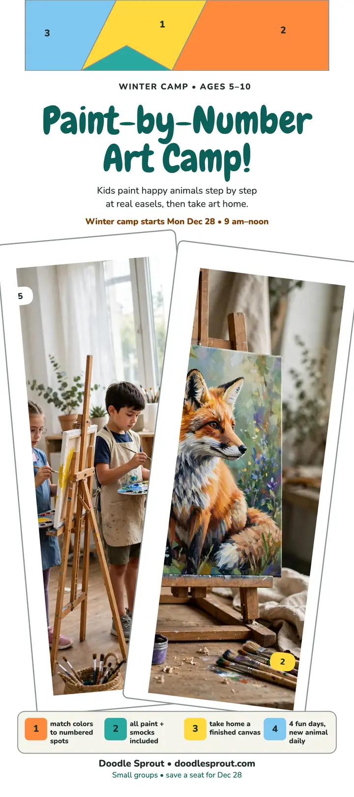 Doodle Sprout paint-by-number art camp card: art camp rack card template
