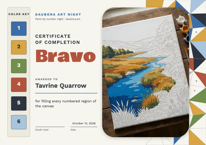 Daubora paint-by-number night certificate template