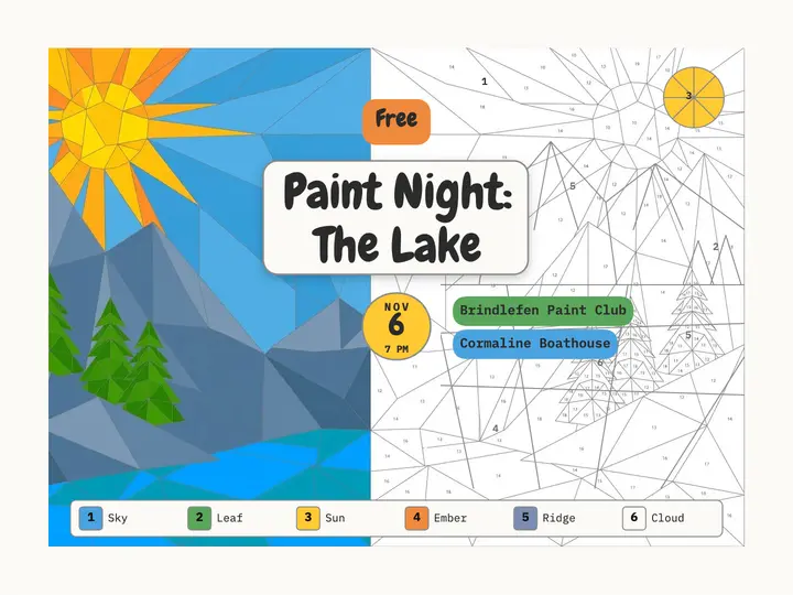 Paint Night at the lake workshop slide, paint-by-number template