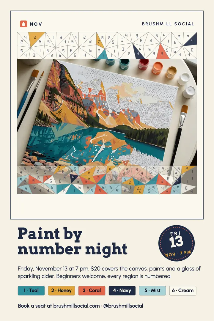 Paint by number night social poster: paint night event poster template
