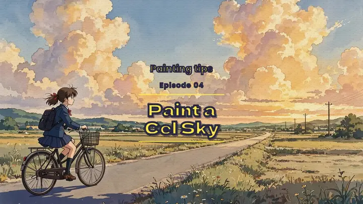 Paint a cel sky lesson thumbnail, 90s anime cel template
