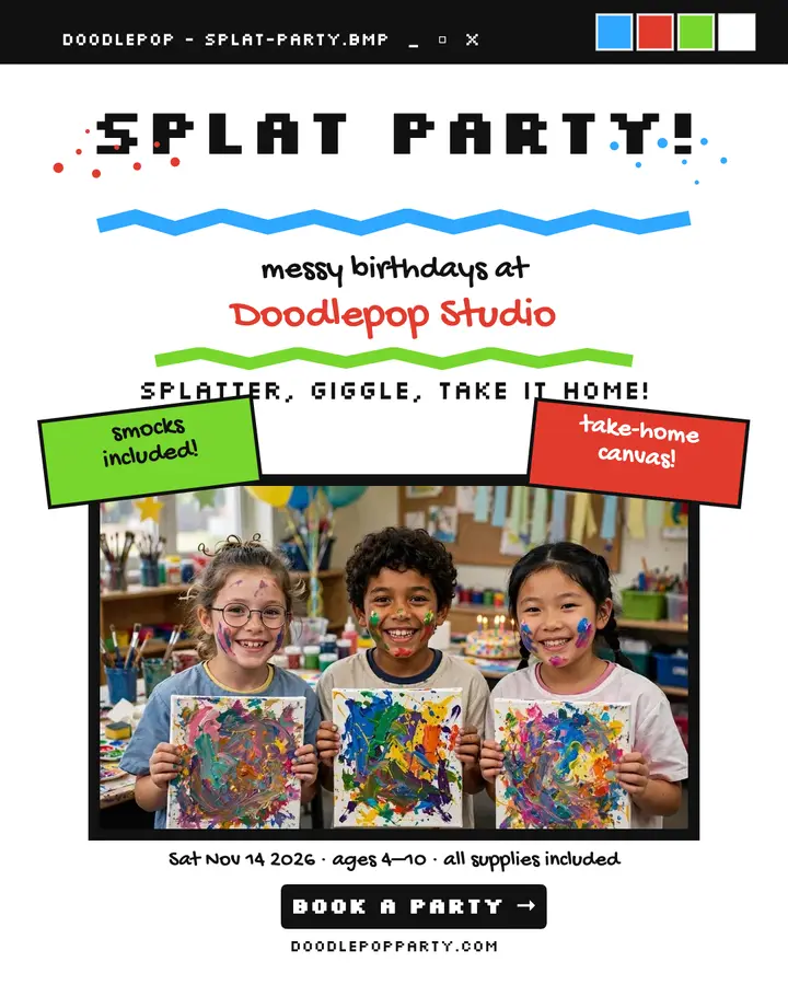 Doodlepop splat birthday party post template