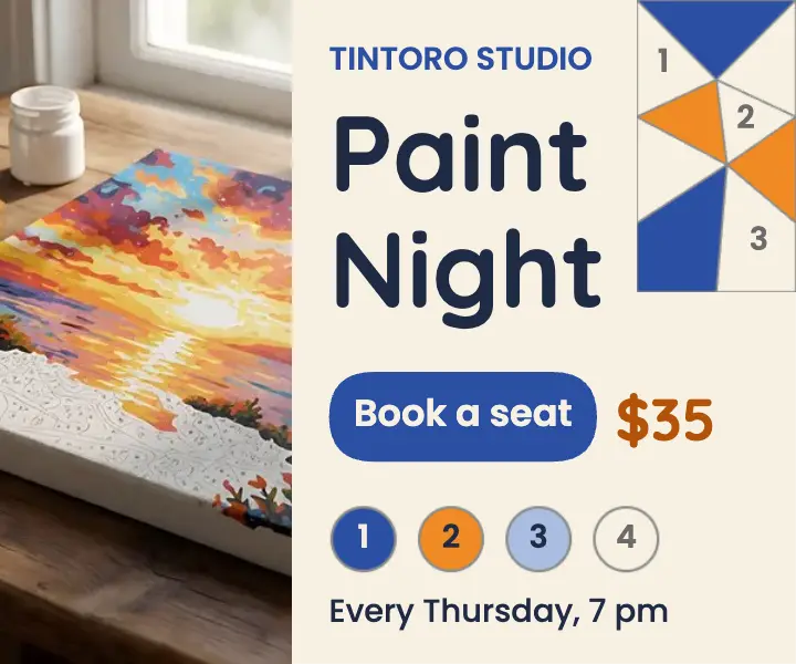 Tintoro paint night ad, paint-by-number template