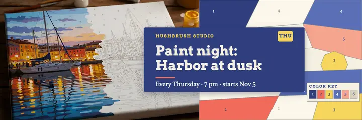 Hushbrush Studio paint night header, paint-by-number: paint night header template