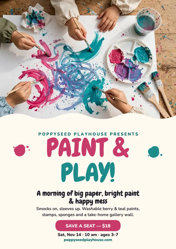 Poppyseed Playhouse paint and play flyer template