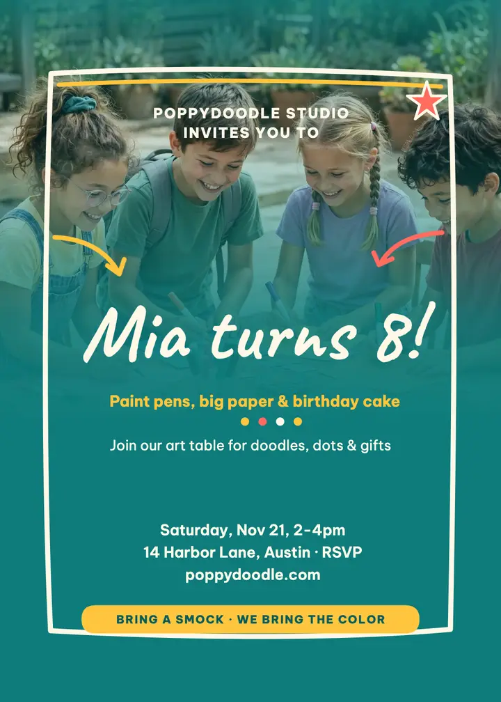 Mia's paint pen birthday invitation template