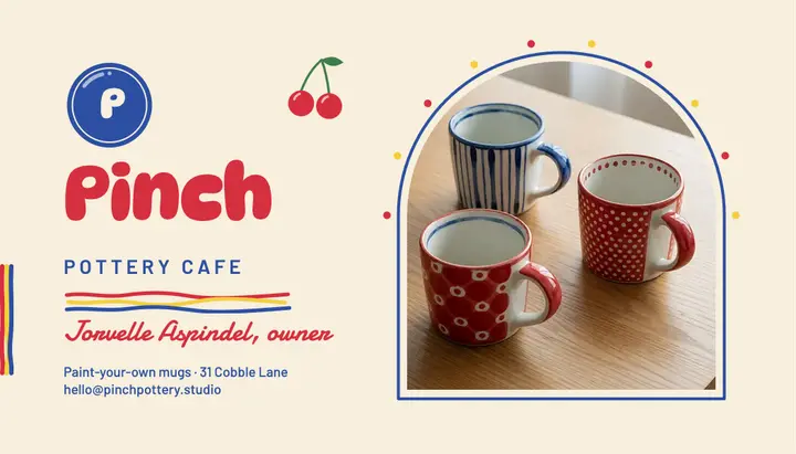 Pinch Pottery Cafe painted pottery business card template