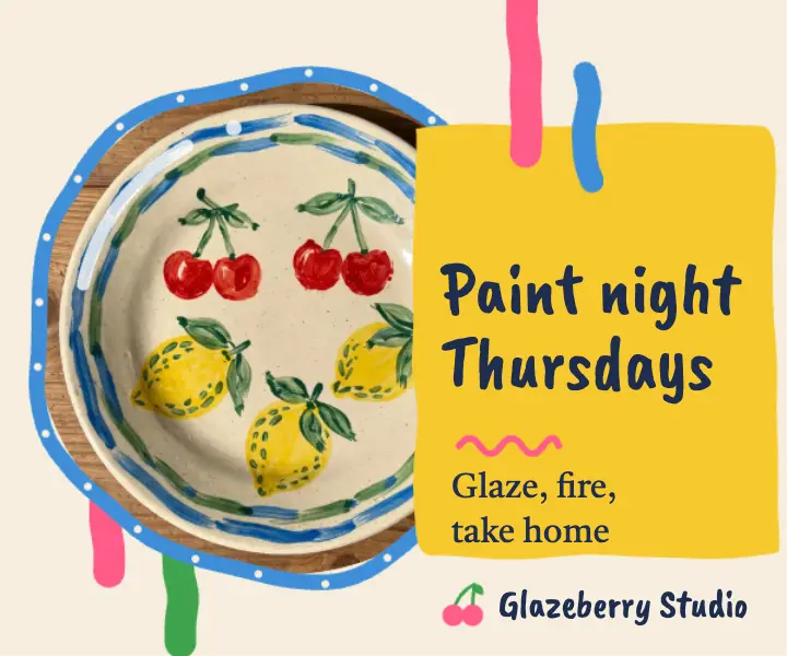 Glazeberry Studio paint night medium rectangle ad: pottery painting night ad template