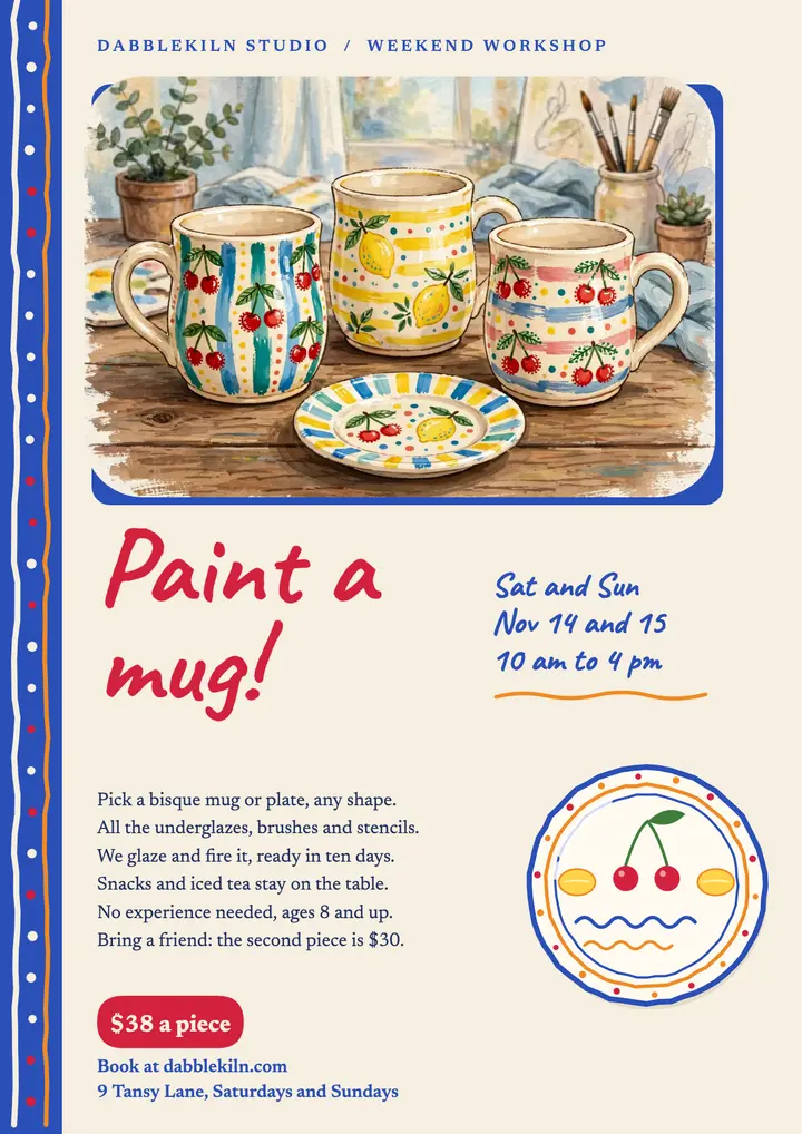 Dabblekiln paint-a-mug weekend workshop flyer template