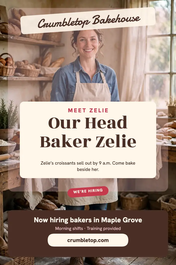 Crumbletop head baker hiring poster: bakery hiring poster template