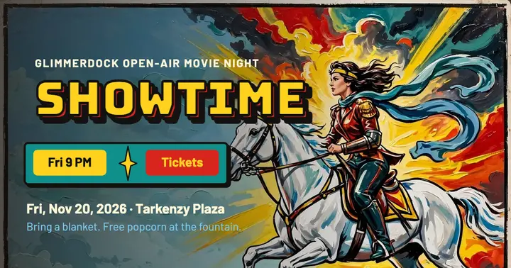 Open-air movie night painted billboard post: movie night post template
