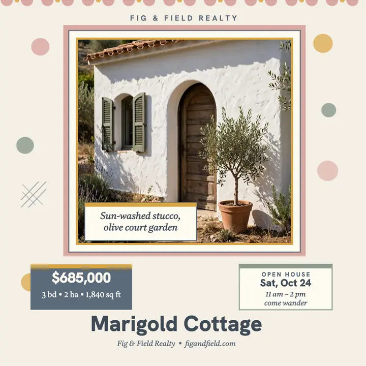 Marigold Cottage painted listing: cottage listing post template