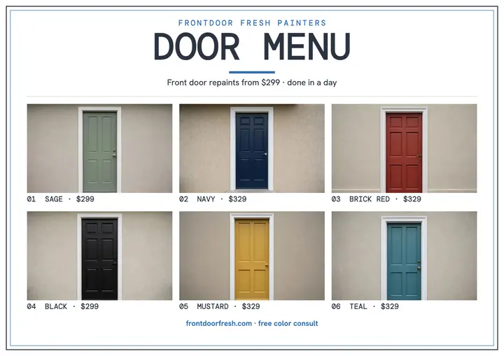 Frontdoor Fresh door repaint menu certificate template