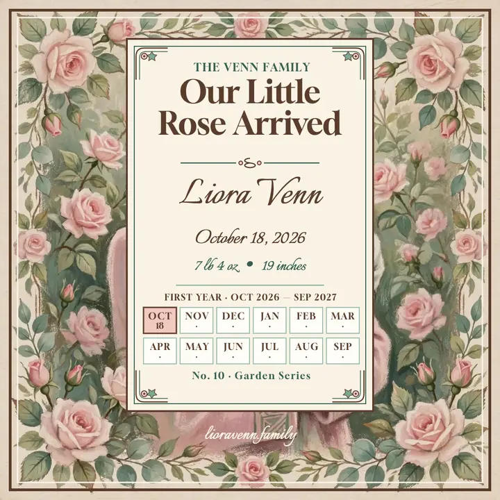 Painted garden baby announcement, Liora Venn: baby announcement template