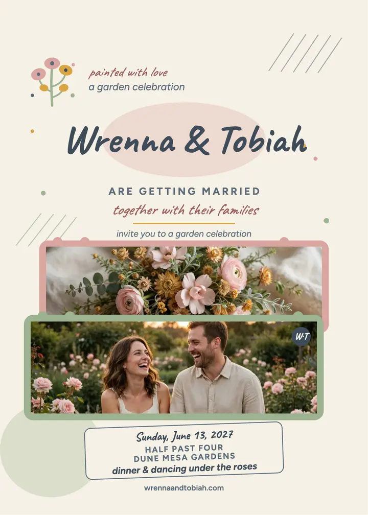 Wrenna and Tobiah garden wedding invite template