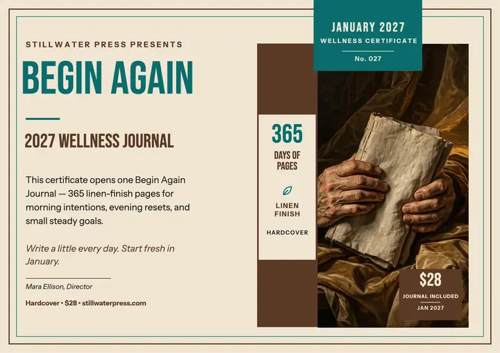 Begin Again journal wellness certificate template