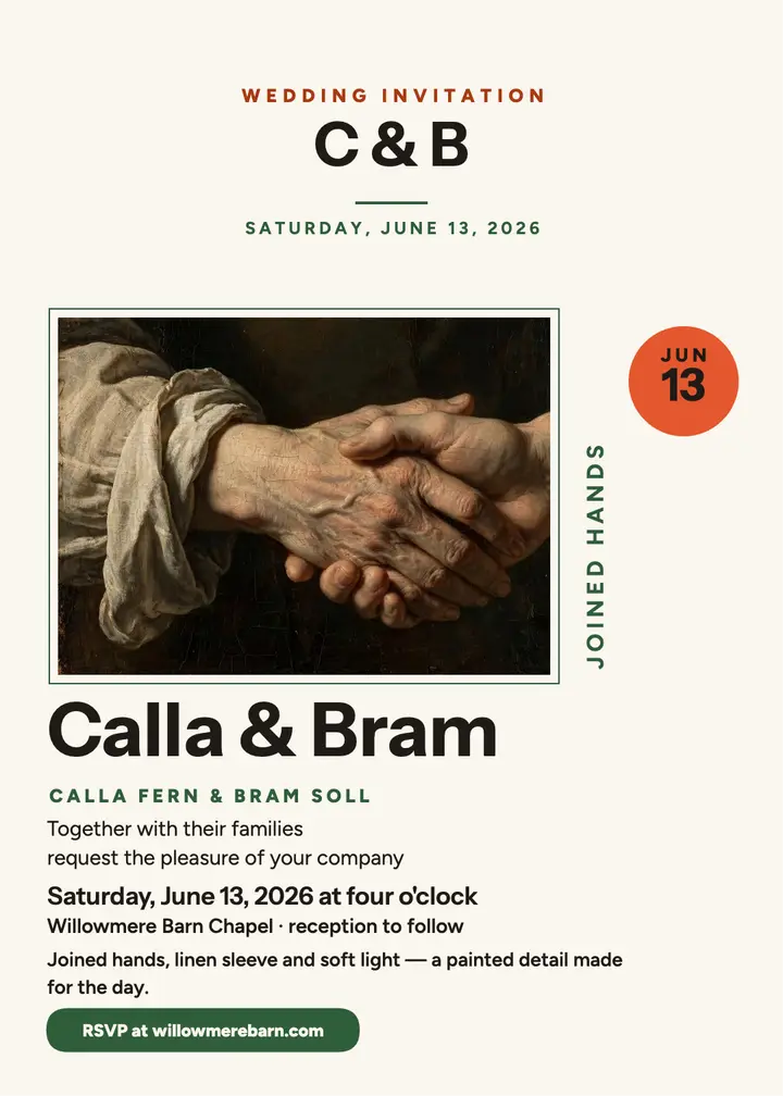 Painted joined hands wedding invitation: wedding invitation template