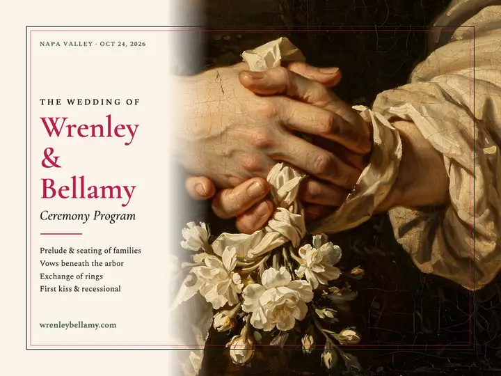 Wrenley and Bellamy vineyard program: wedding program slide template