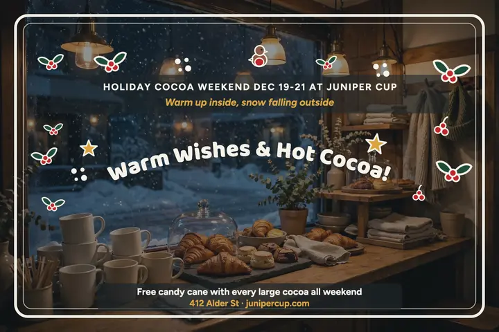 Juniper Cup painted holiday postcard: cafe christmas postcard template