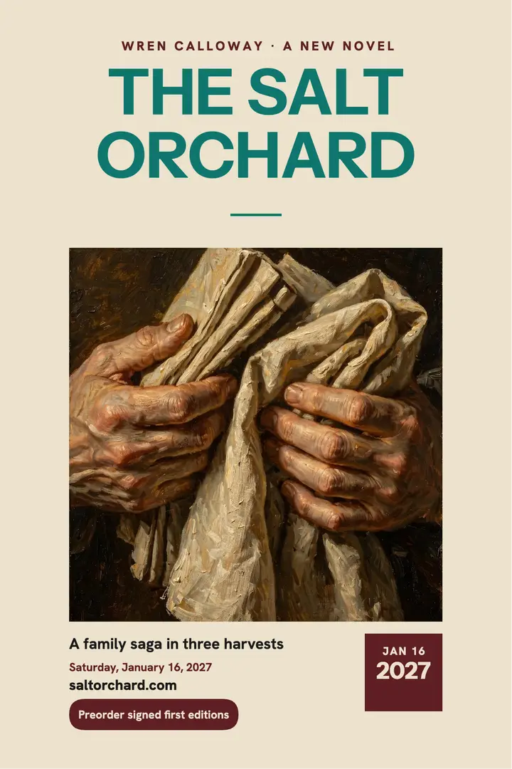 Salt Orchard novel cover reveal poster: book cover reveal poster template