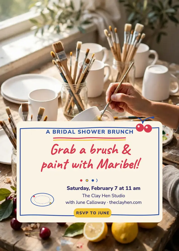 Painted pottery bridal brunch invitation template