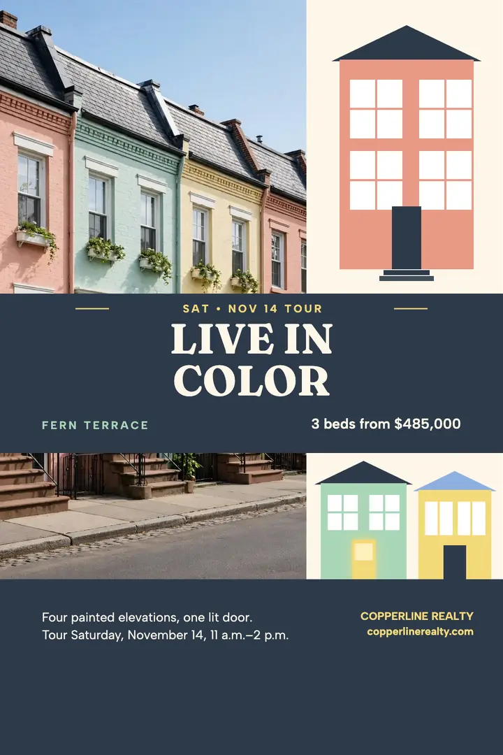 Fern Terrace painted row houses poster template