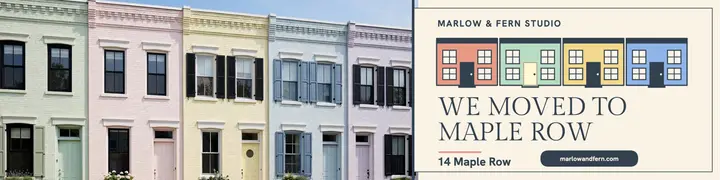 Marlow and Fern moving row banner: moving announcement banner template