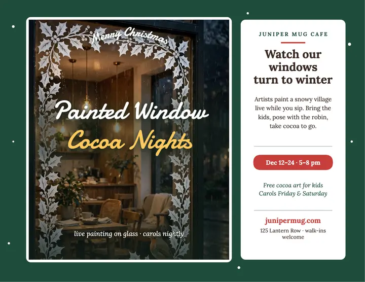 Juniper Mug painted window cocoa nights flyer template