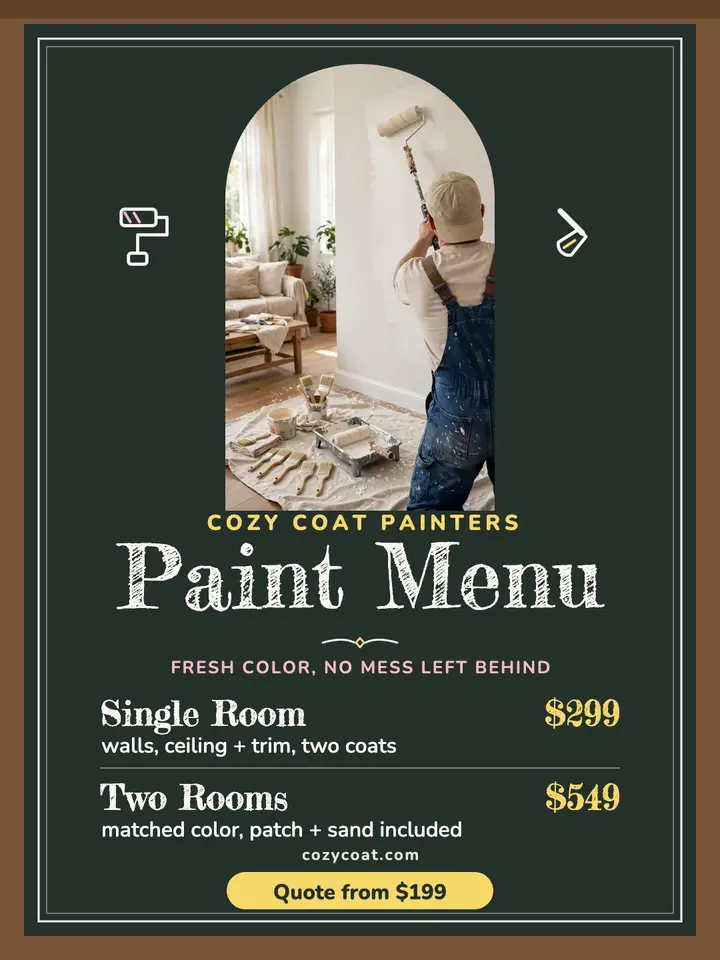 Cozy Coat Painters chalkboard menu portrait template