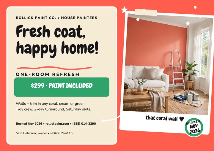 Rollick Paint room refresh certificate template