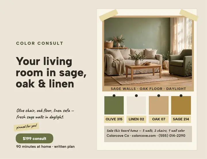 Colorcove living room color board flyer template
